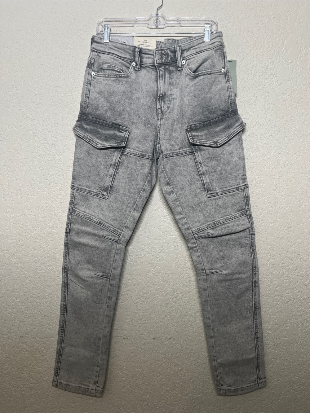 H&M Men's Y2K 30x32 Acid Wash Gray Slim Fit Cargo Jeans